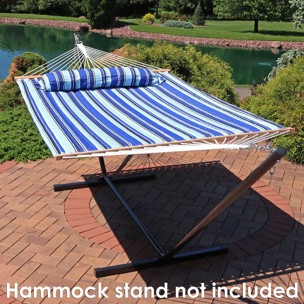 2-Person Quilted Fabric Spreader Bar Hammock and Pillow Q2879