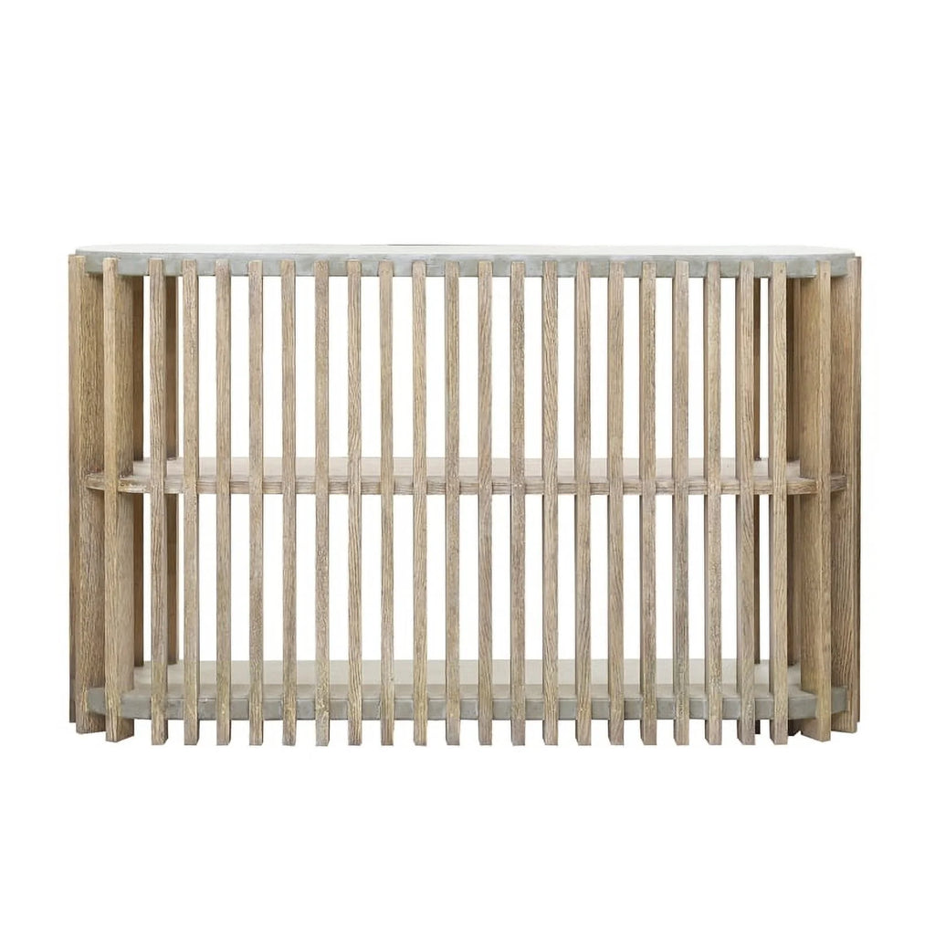 Wood Slat Display Console with Concrete Top N802