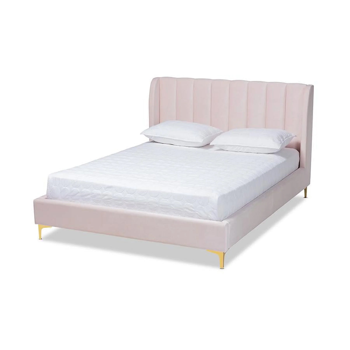 Light Pink Velvet Queen Size Platform Bed V740