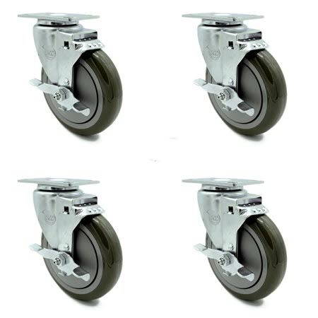 5' x 1.25' Gray Polyurethane Wheel Swivel Casters E3064