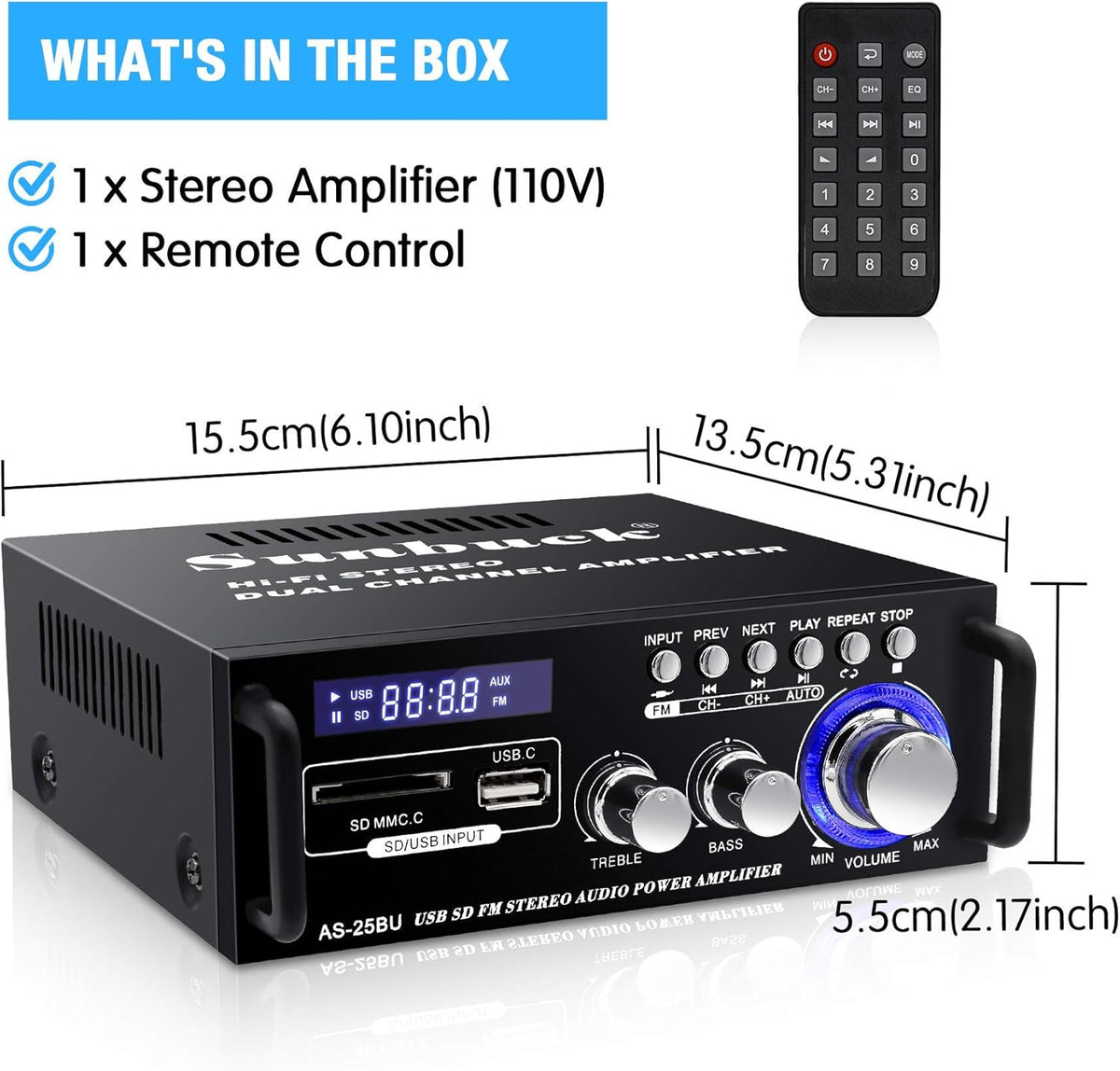 180W Wireless Bluetooth Stereo Amplifier with Remote Control O289511