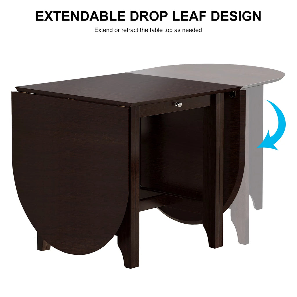 Drop-Leaf Rubberwood Dining Table with Drawer Dark Cappuccino N687