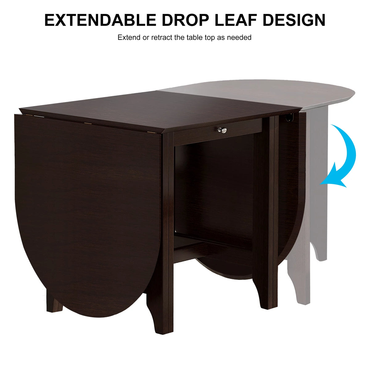 Drop-Leaf Rubberwood Dining Table with Drawer Dark Cappuccino N687