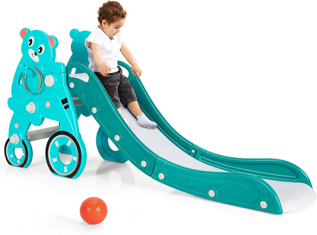 4 in 1 Folding Toddler Slide with Basketball Hoop U972850