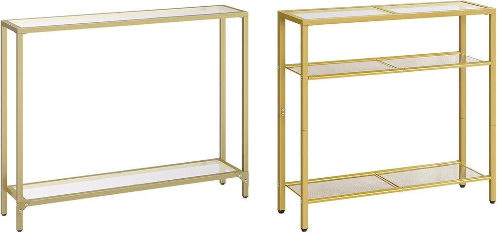 Gold Console Table with Tempered Glass and Metal Frame T459