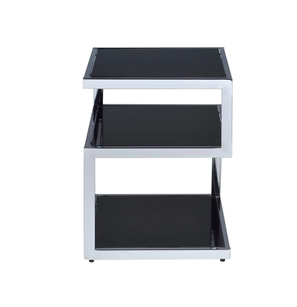 Side Table in Chrome & Black Glass W3706