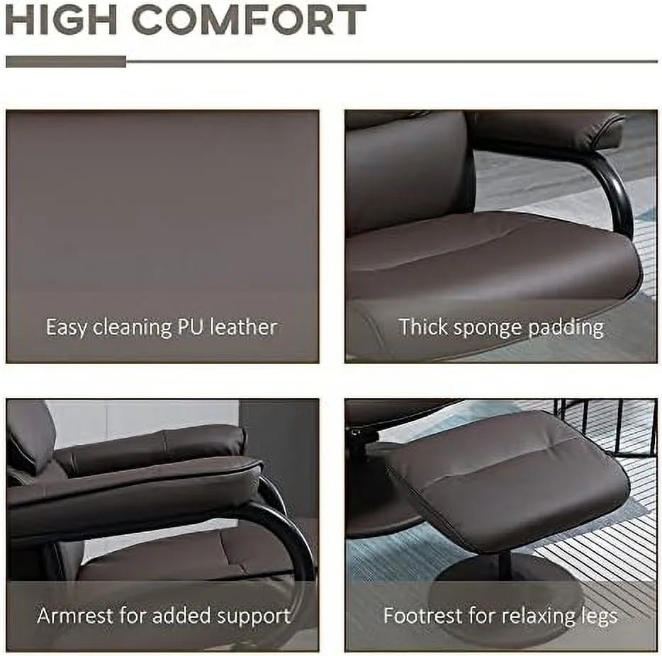 Cream White PU Leather Swivel Recliner Chair with Ottoman T7724