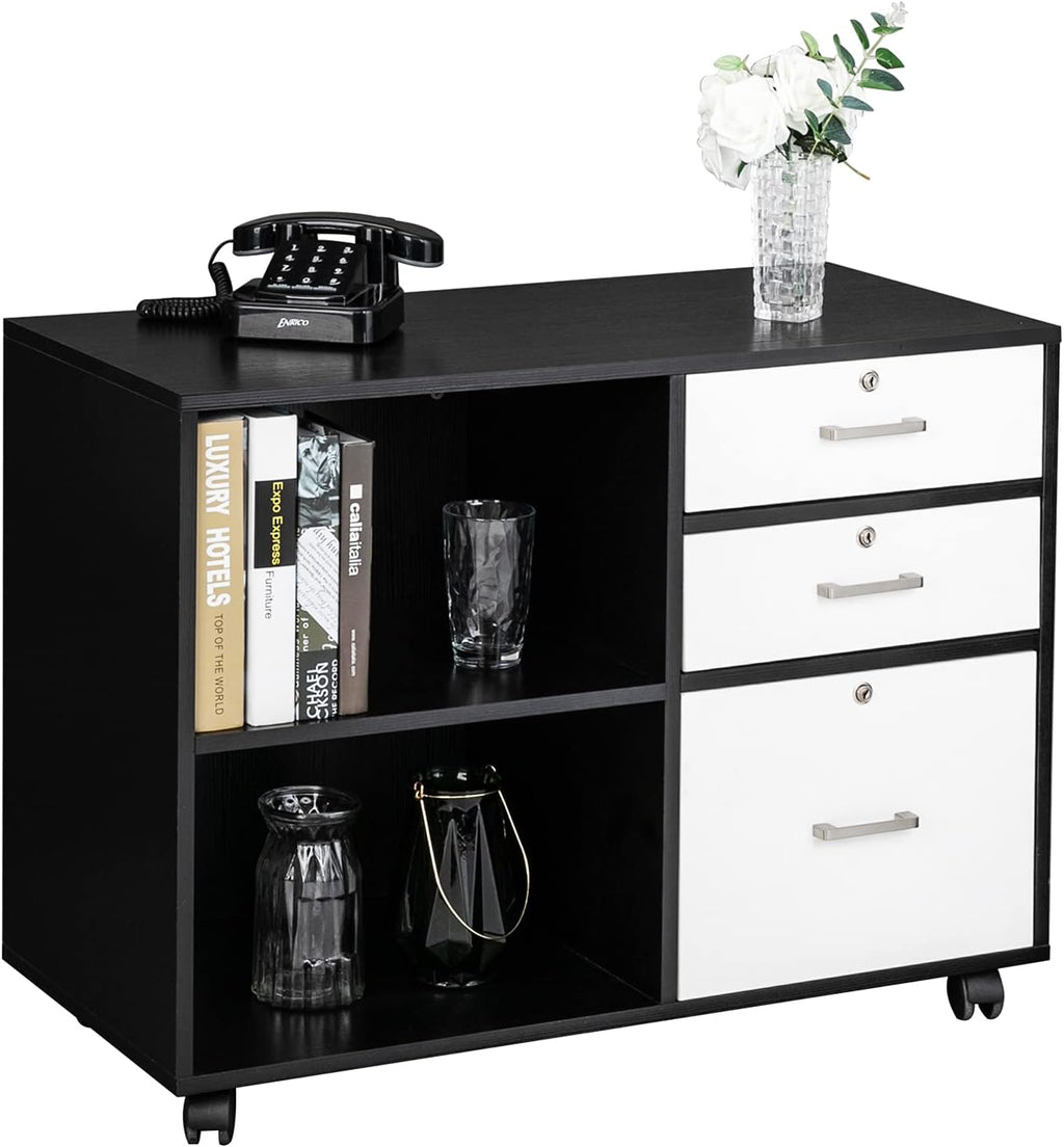 Black & White 3 Drawer Wood File Cabinet with Lock F474979
