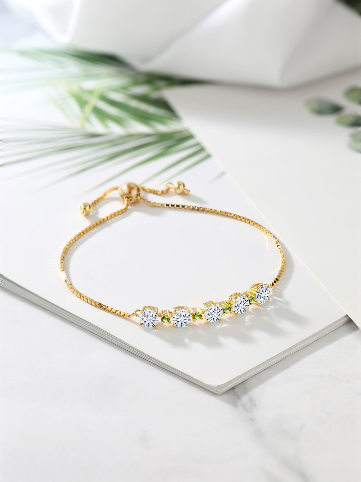 18K Yellow Gold Plated Silver Green Peridot Bracelet with Moissanite (2.78 Cttw) A7372