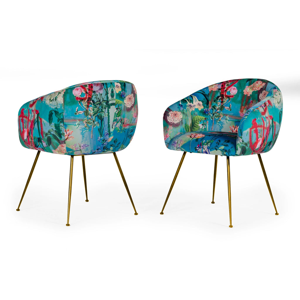 Floral Velvet & Gold Dining Chair U568742