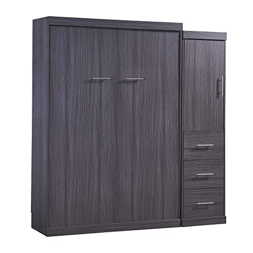 Full Size Grey Murphy Bed with Side Cabinet Storage N82756