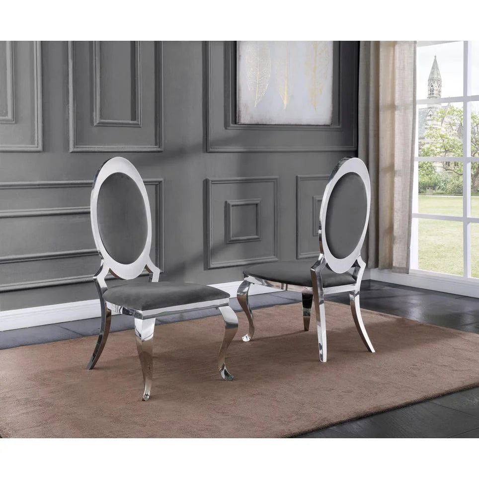 Clear Glass Dining Set with 6 Gray Velvet Chairs C793