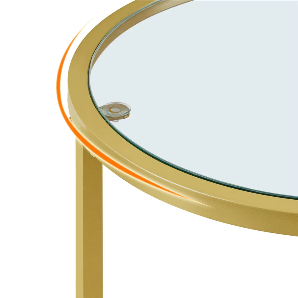 Round Nesting End Table Set with Metal Frame and Glass Top Q9014
