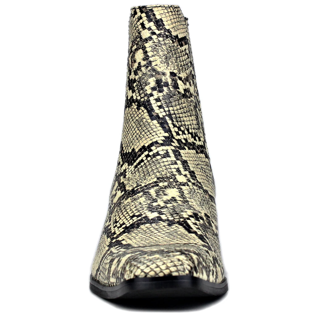 Beige Chelsea Snake Prints Leather Slip-On Dress Boots C4797