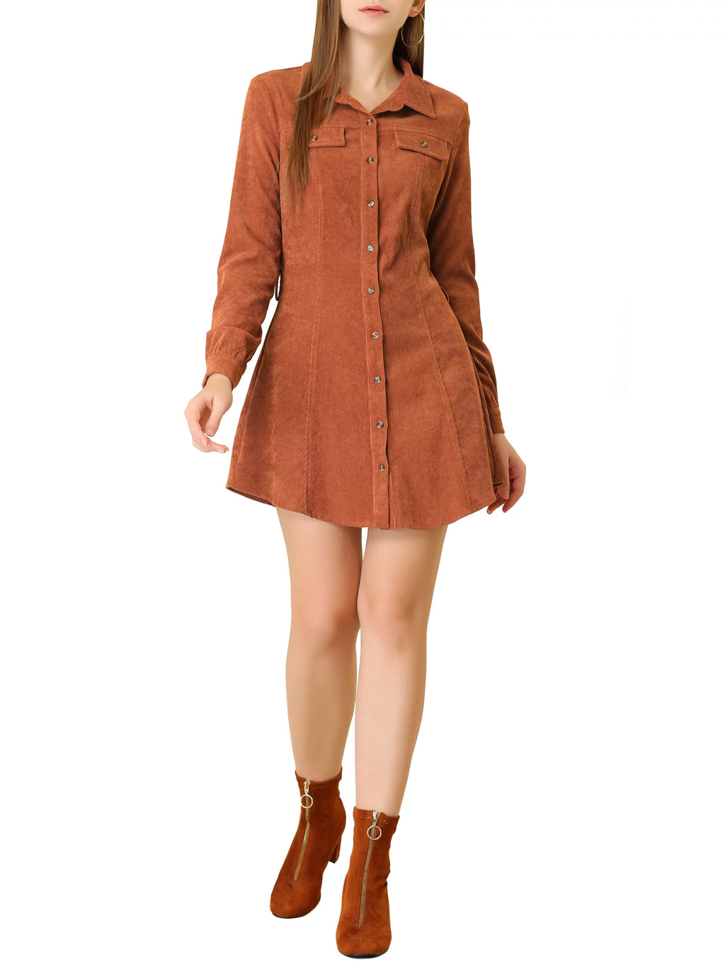 Corduroy Button Down Shirt Dress P3729