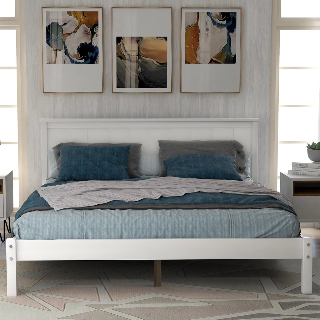 White Full Platform Bed Frame with Headboard S3263