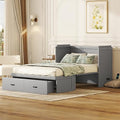 White Queen Size Foldable Wood Wall Bed Frame with Shelves and LED Lights N7393