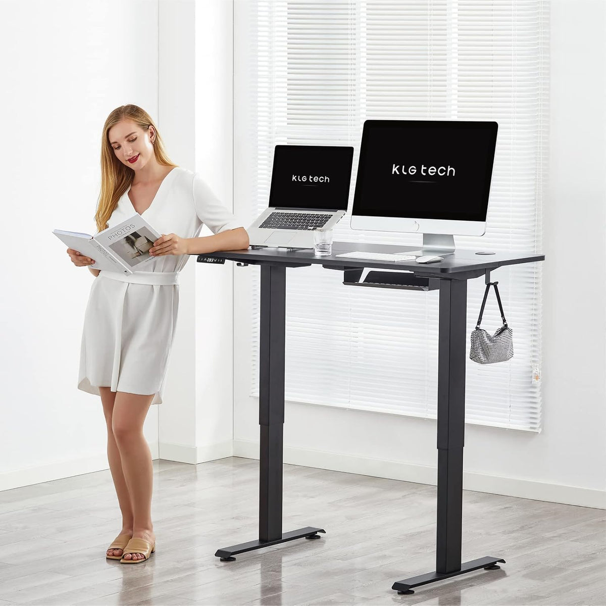 48 x 24 Inch Electric Height Adjustable Standing Desk with Black Table Top G235338