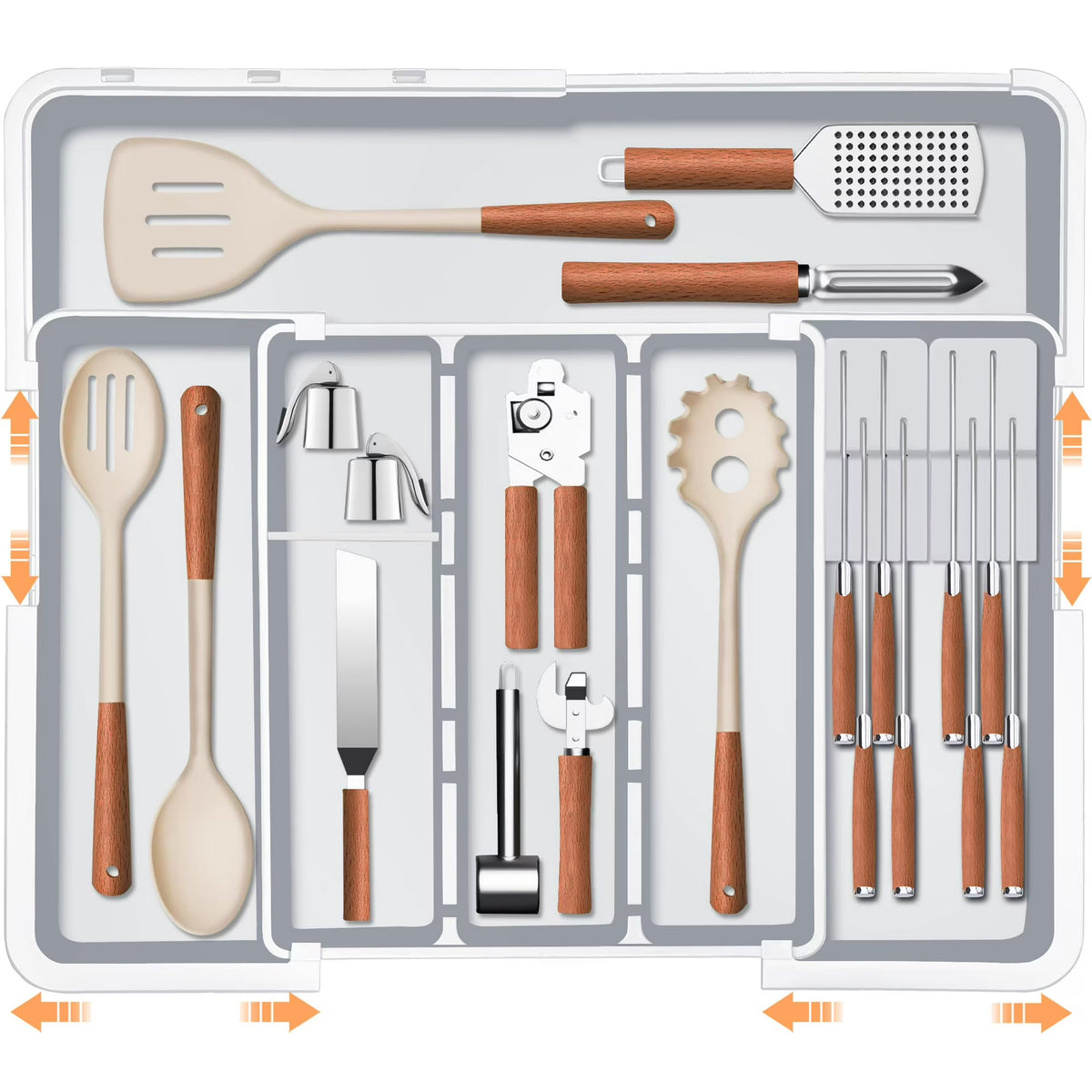 Grey Expandable Silverware Organizer with 9 Compartments Q593579