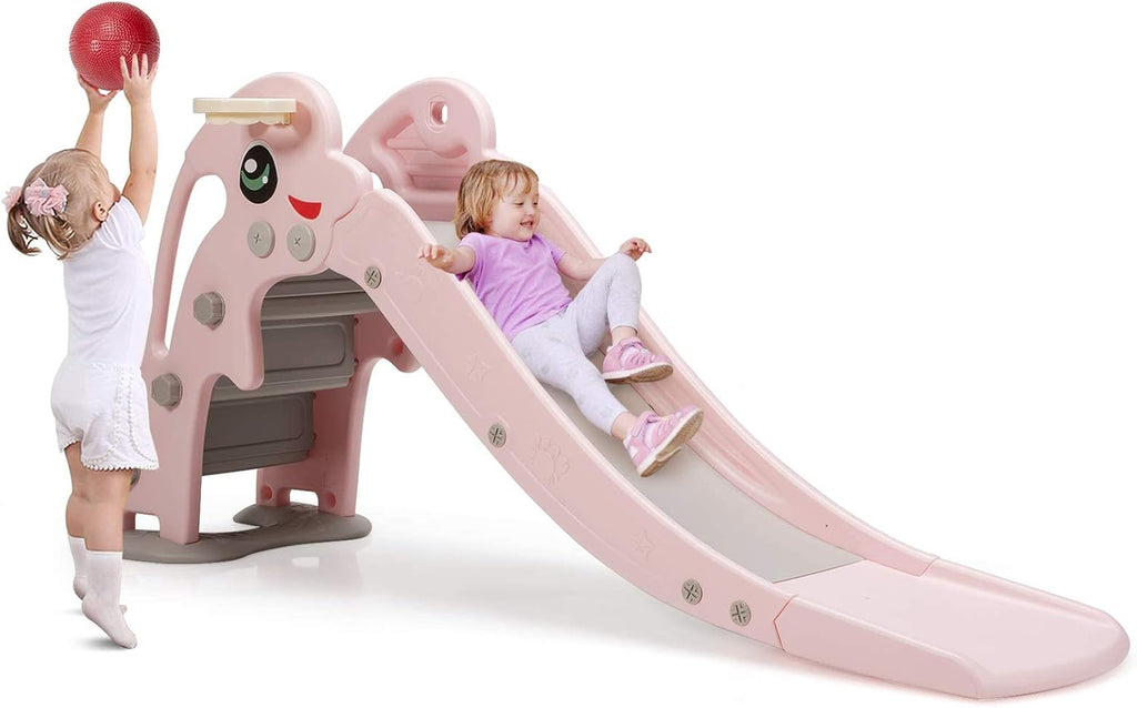 4 in 1 Folding Toddler Slide with Basketball Hoop U972850