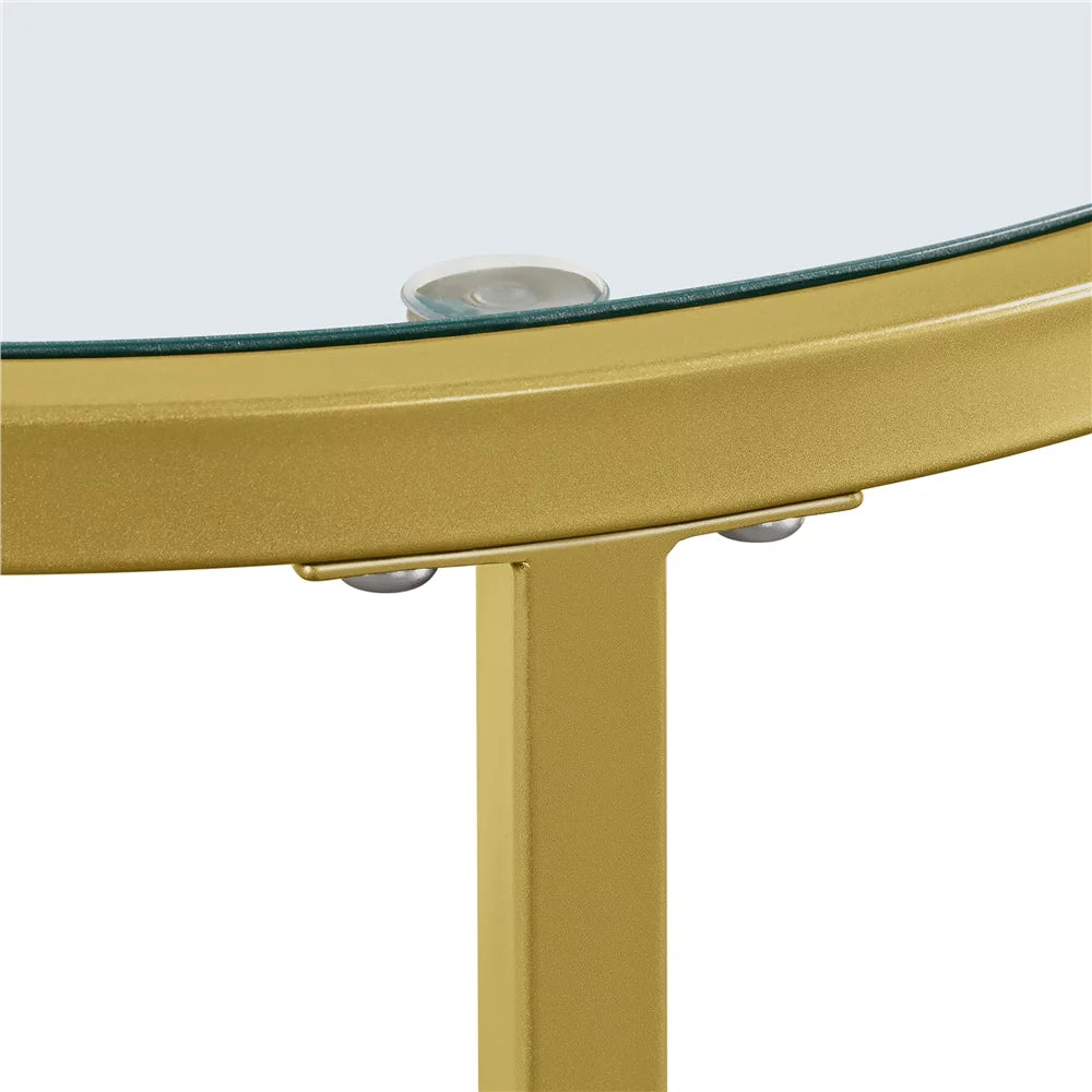Round Nesting End Table Set with Metal Frame and Glass Top Q9014