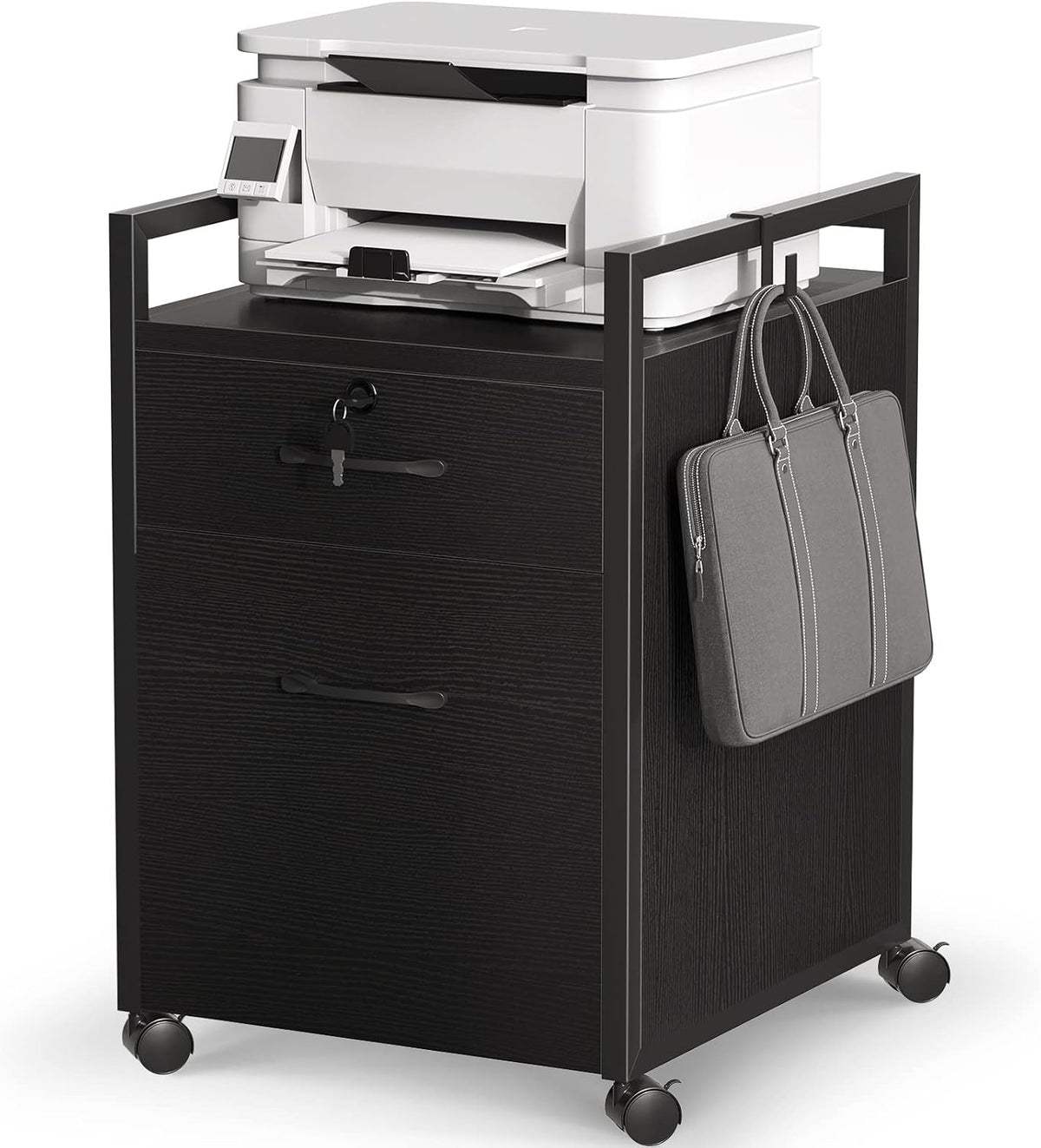 Black Mobile File Cabinet with 2 Drawers and Lock R4869