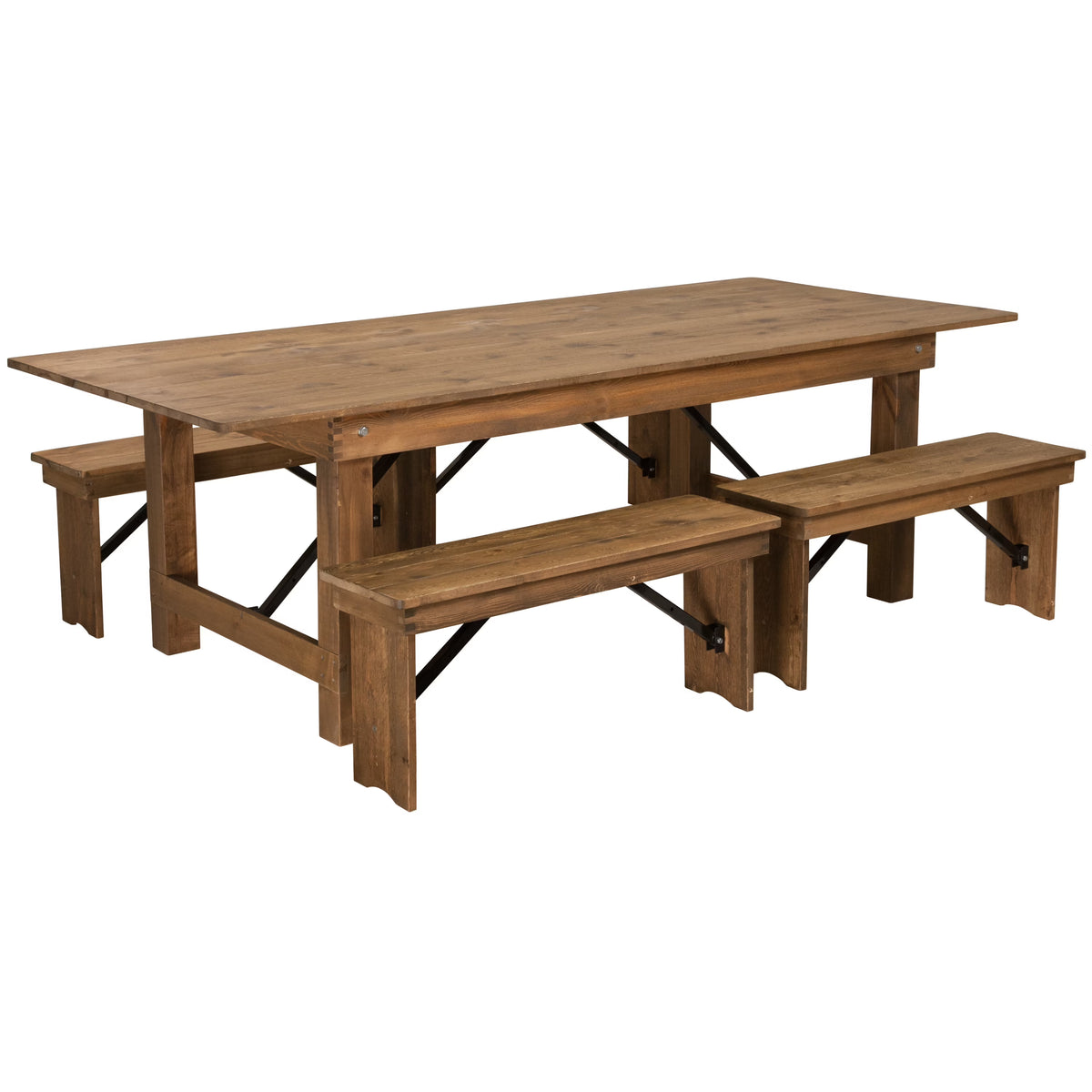Antique Rustic Folding Farm Table and Bench Set W41489