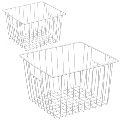 Large Wire Storage Baskets with Handles, Pearl White, Set of 3 I52003