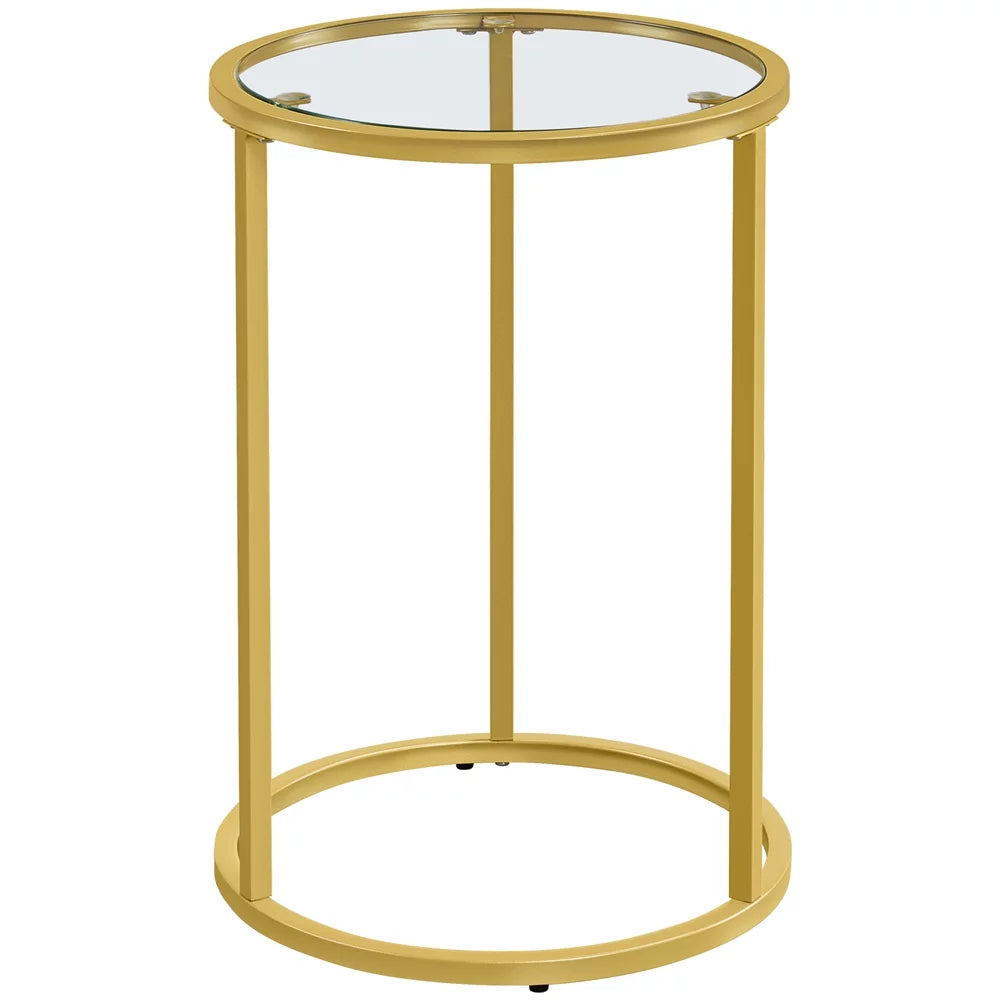 Round Nesting End Table Set with Metal Frame and Glass Top Q9014
