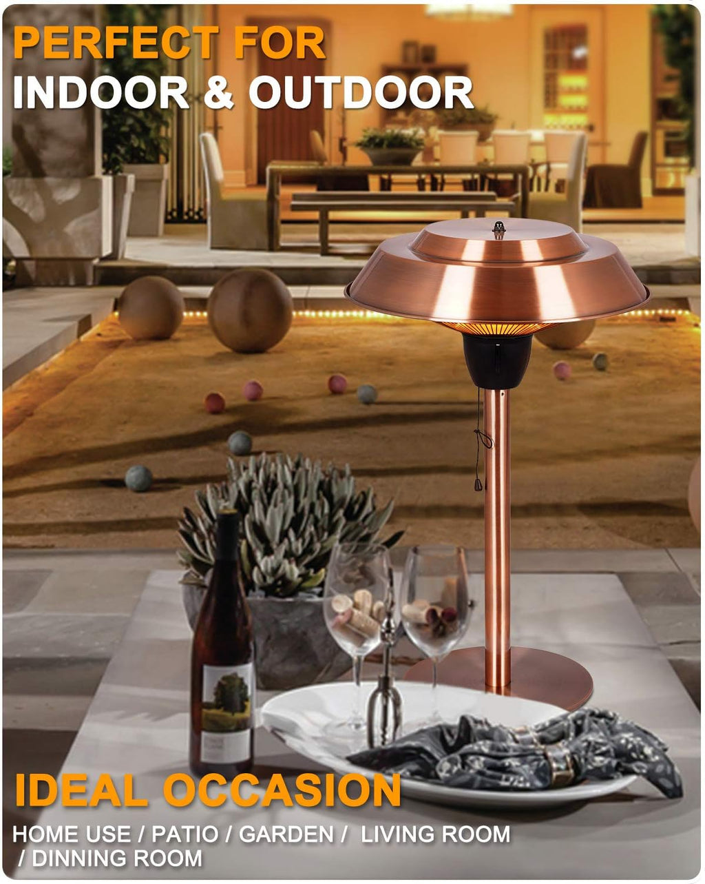 1500W Infrared Electric Patio Heater with Brush Copper Finished G805