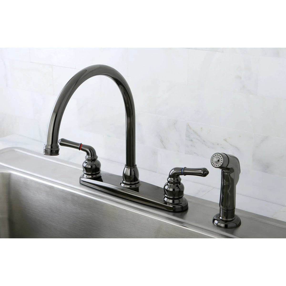 Black Nickel Two-Handle Kitchen Faucet with Side Sprayer P7985