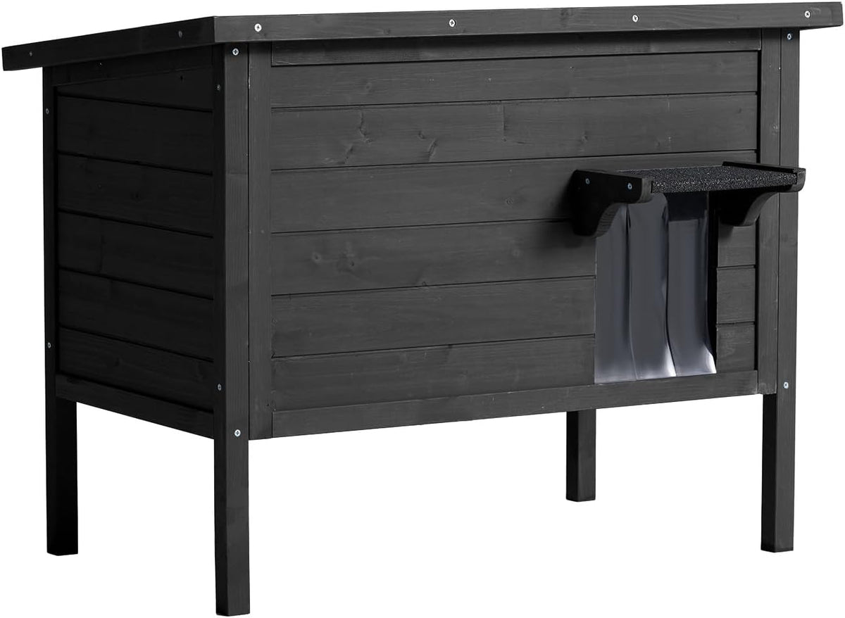Outdoor Cat House Weatherproof Insulated Foam Wooden Cat Condos with PVC Door Flaps O3824