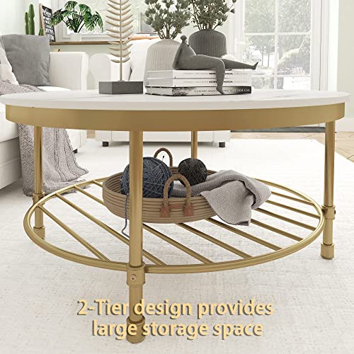 2-Tier Round Coffee Table with Storage Open Shelf E813428