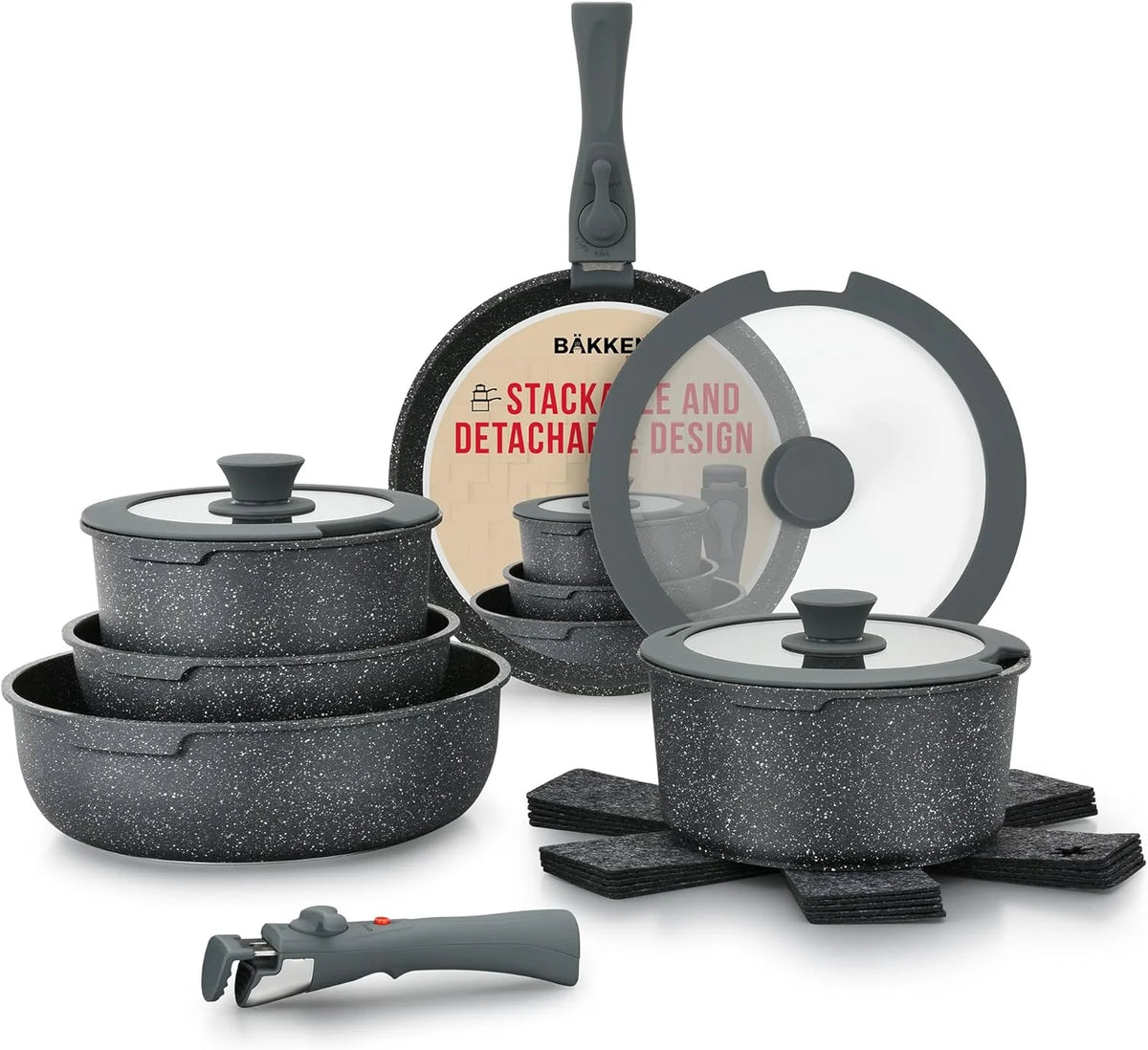 15-Piece Granite Non-Stick Cookware Set with Removable Handles K743735