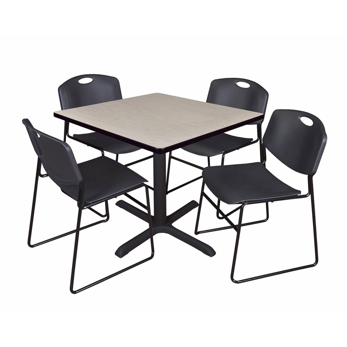 Maple Square Breakroom Table & 4 Grey Stack Chairs X914