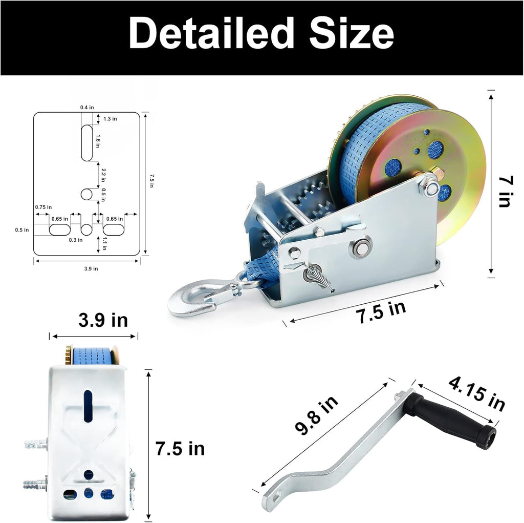 Heavy Duty Hand Winch with Polyester Strap, Blue Pack of 2 T850