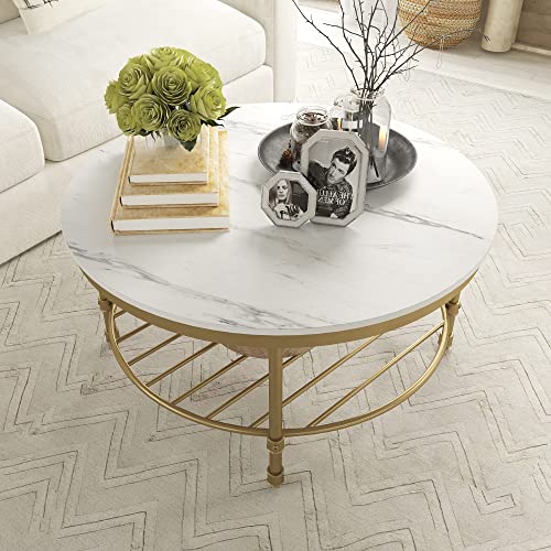 2-Tier Round Coffee Table with Storage Open Shelf E813428