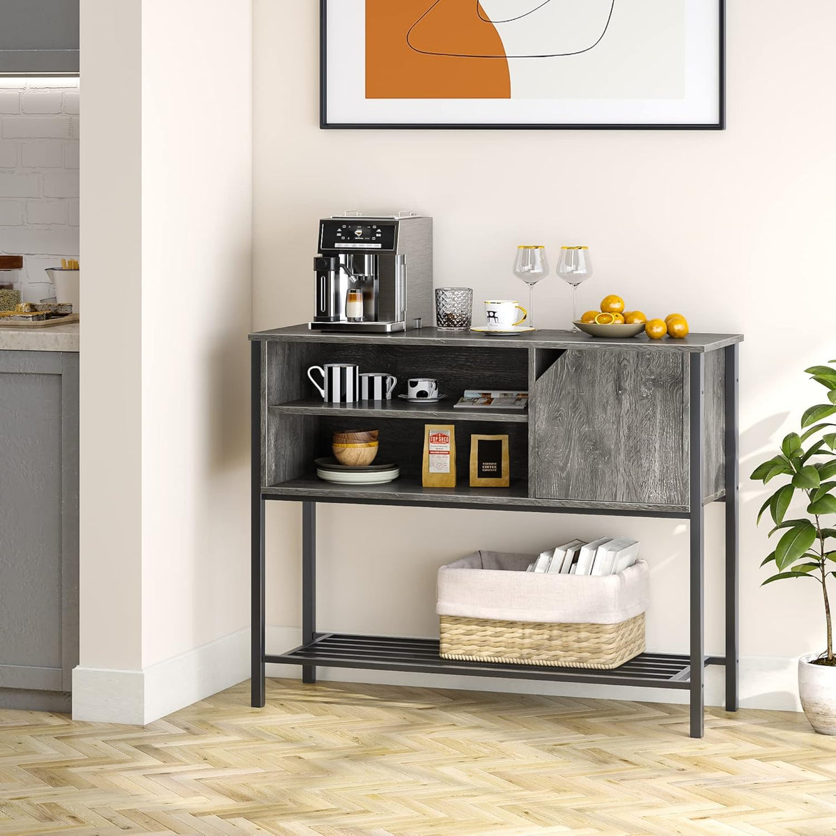 Rustic Brown Kitchen Sideboard with Adjustable Shelves L18011
