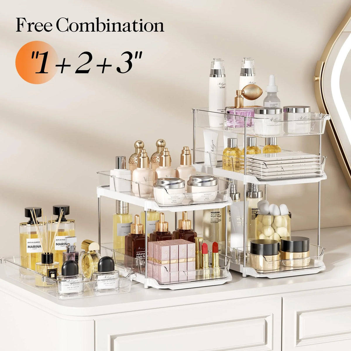 White 3 Tier Stackable Under Sink Organizer with Pull Out Drawers A7970