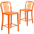 2 Pack 24x22 Orange Metal Counter Height Stool V597