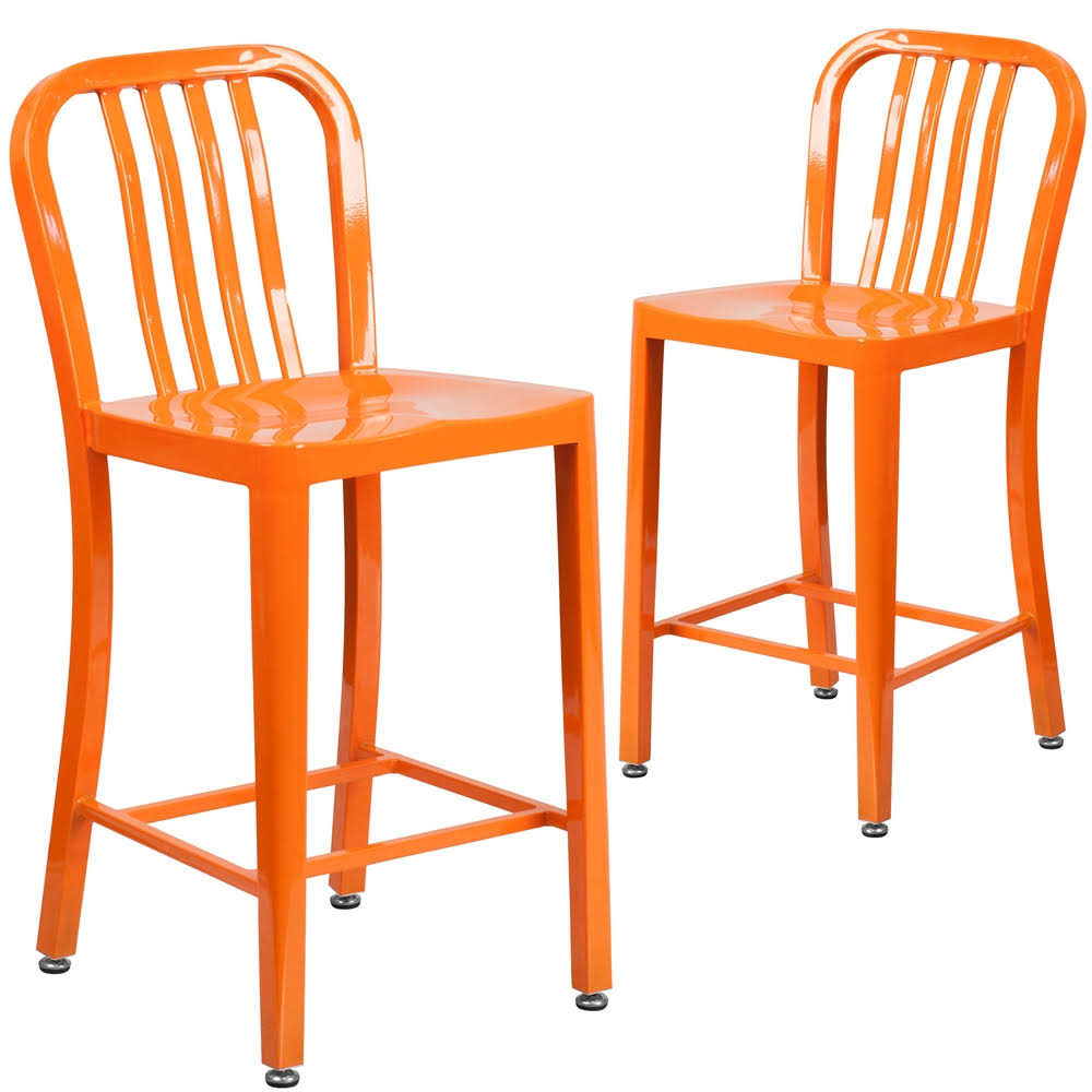 2 Pack 24x22 Orange Metal Counter Height Stool V597