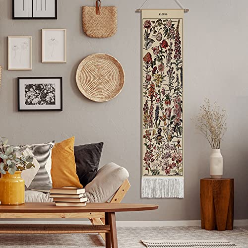 Vintage Tapestry 52 x 13 Inch Long Vertical Wall Hanging Botanical Tapestry with Tassel F836746