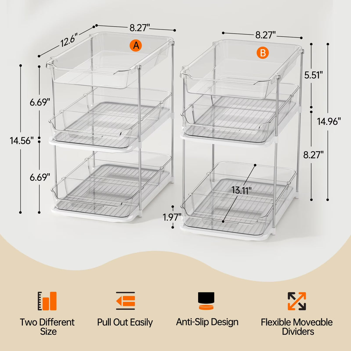 White 3 Tier Stackable Under Sink Organizer with Pull Out Drawers A7970