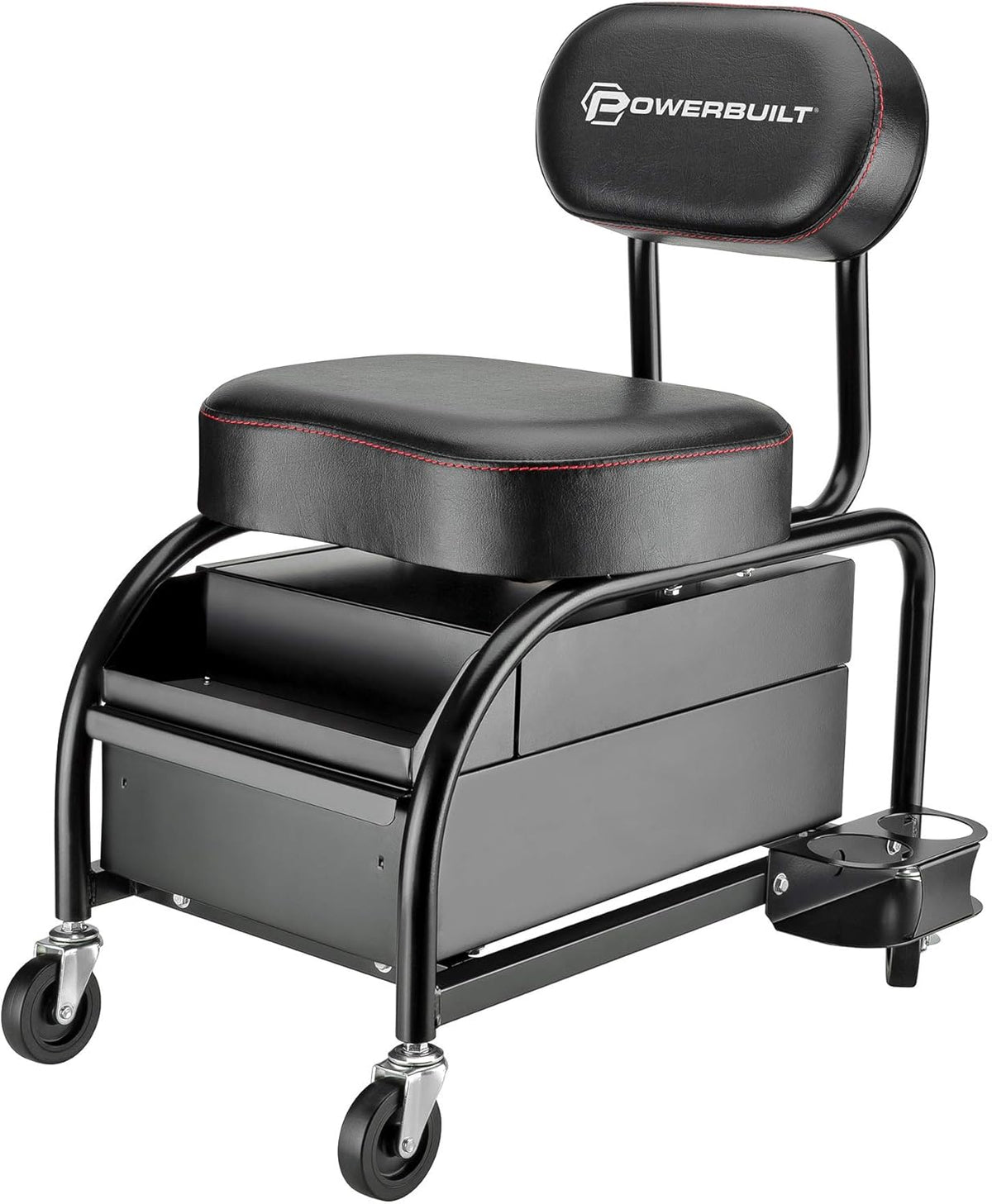Heavy Duty Roller Seat with Padded Seat and Backrest, 2 Storage Drawers O704910