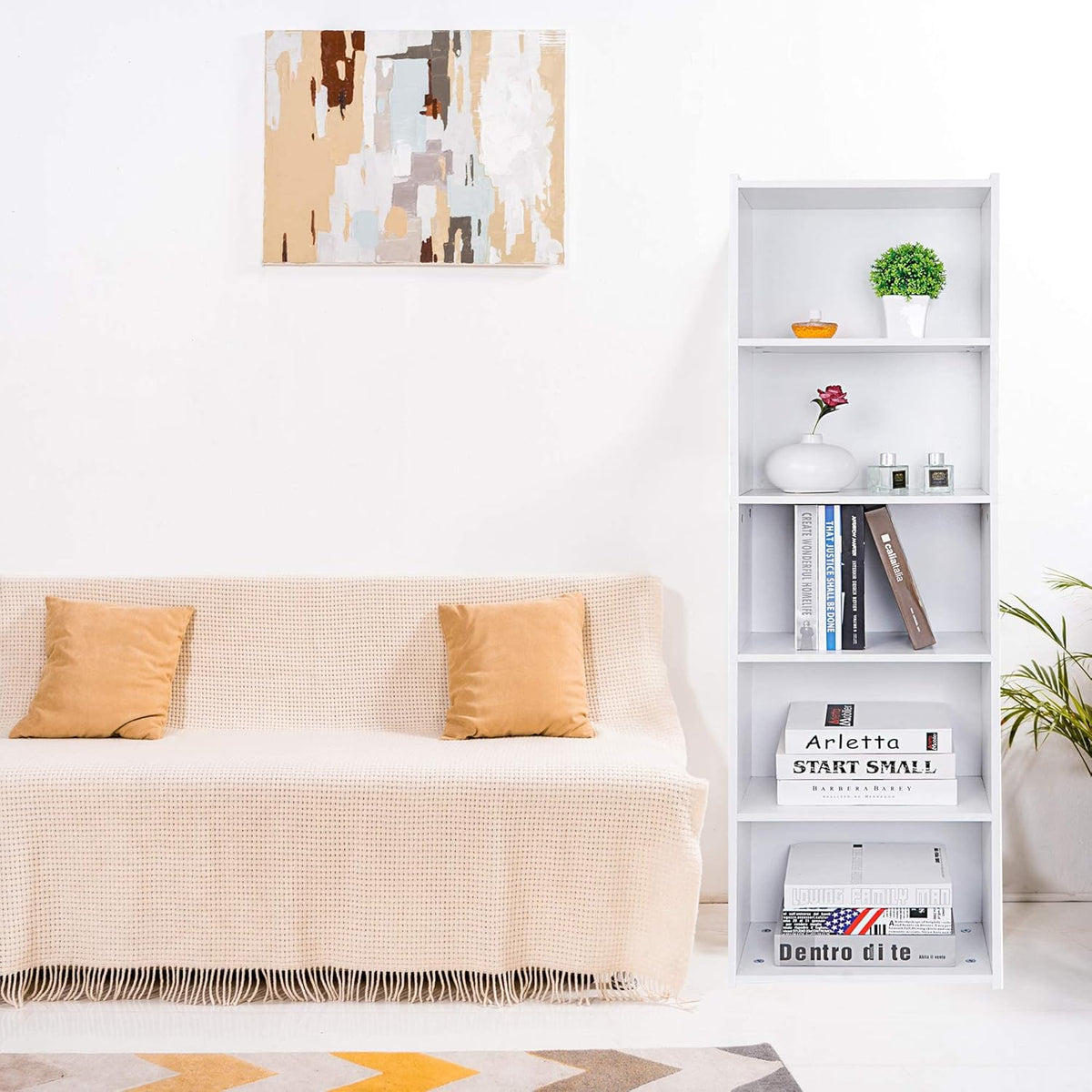 White 5-Shelf Wood Bookcase D394