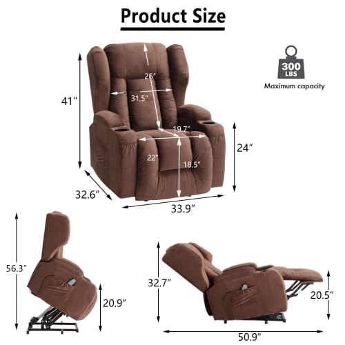 Velvet Electric Lift Recliner Chair with Massage and Heat, USB Ports, 2 Cup Holders Z93180