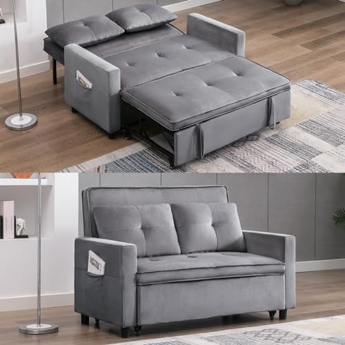 Dark Grey Upholstered Convertible Folding Sofa Bed with Storage Pocket M5060