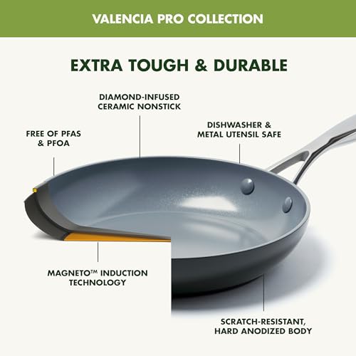 GreenPan Valencia Pro Hard Anodized Healthy Ceramic Nonstick 11" Everyday Frying Pan Skillet with 2 Handles and Lid, PFAS-Free, Induction, Dishwasher Safe, Oven Safe, Gray Z5066