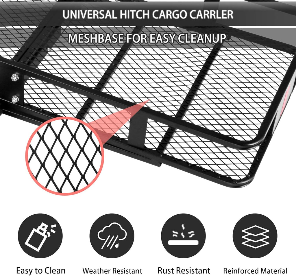 60” x 24” x 6.5” Black Hitch Mounted Folding Cargo Carrier D380