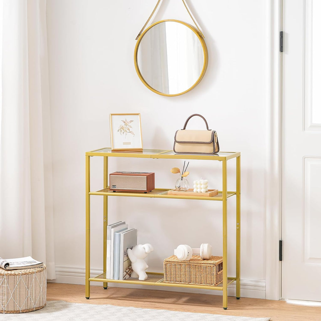 Gold Console Table with Tempered Glass and Metal Frame T459